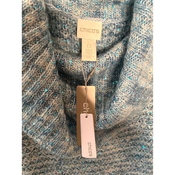 CHICO'S Turquoise Blue "Dorothy" Off-Shoulder Sequins Long-Sleeve Sweater NWT S - Picture 5 of 9